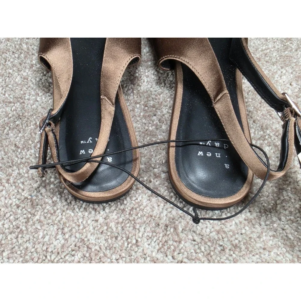 A New Day Camille Taupe Satin Pointed Toe Slingback Bow Flats Shoes 8.5 NEW